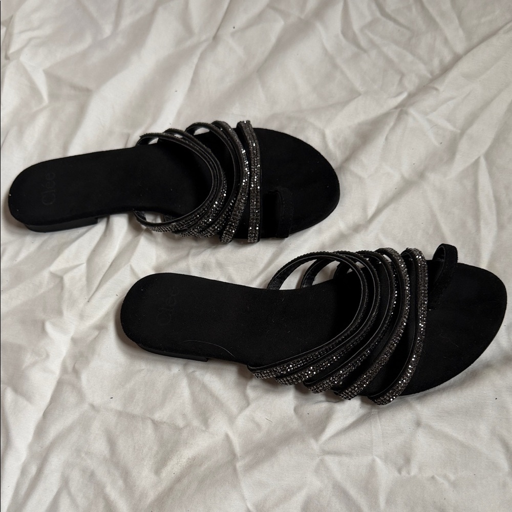 Chic Black Women's Sandals with Glitter Straps